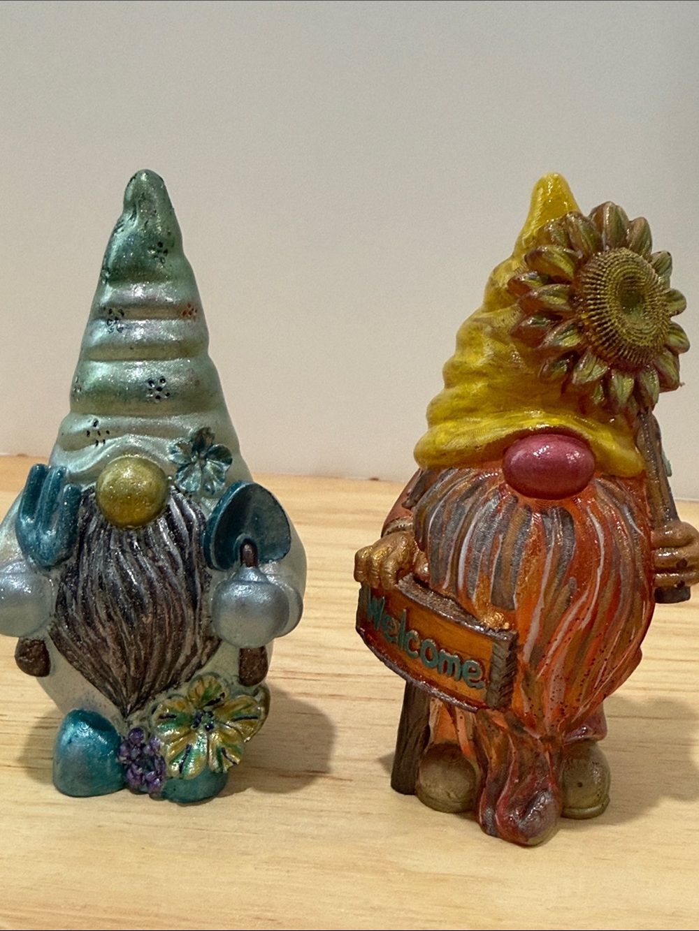 Whimsical Garden Gnome Figurines Set - Yellow & Teal
